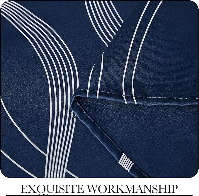 NICETOWN Blackout Curtains 63 inches Long for Bedroom, Thermal Insulated Solid Grommet Top Foil Printed Wave Lines Blackout Panels/Draperies for Boys Kid's Room (Navy Blue, 1 Pair, 52 inch Width)