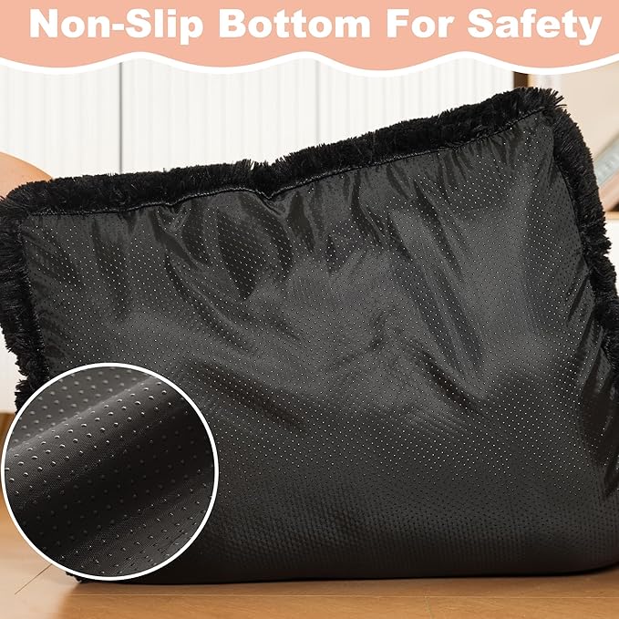 Bedfolks Plush Dog Crate Pad, Washable Dog Kennel Bed, Faux Fur, 17"x12", Black