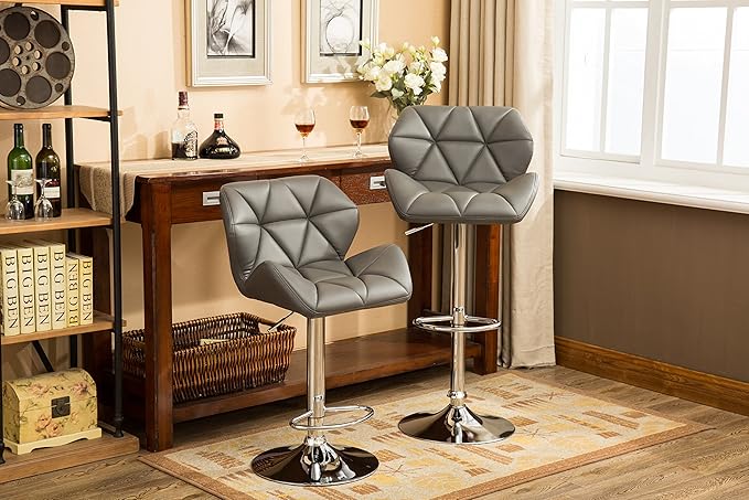 Roundhill Furniture Glasgow Contemporary Tufted Adjustable Height Hydraulic Grey Bar Stools, Set of 2,