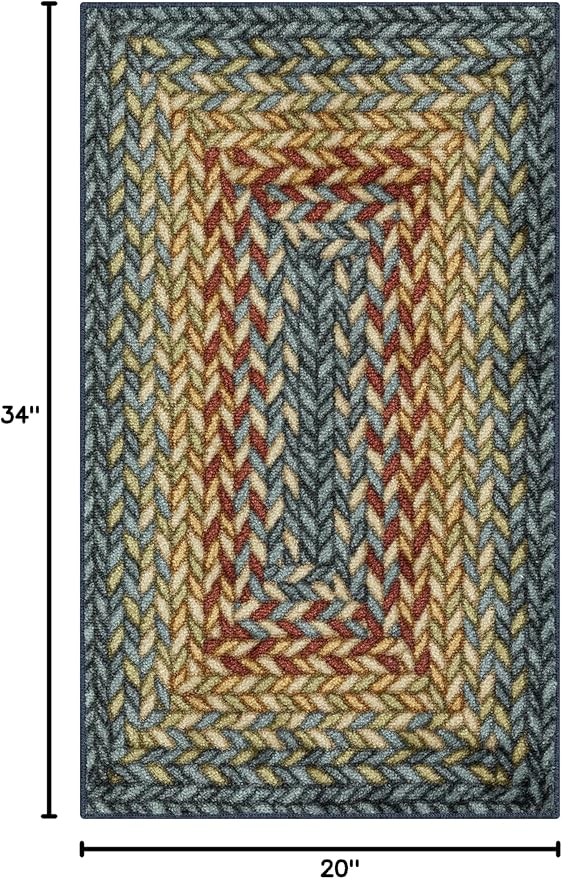 Maples Rugs Marion Bohemian Braided-Style Print Area Rug ??Made in USA ??Washable, Non-Slip Low-Profile Indoor Throw Rug for Foyer, Kitchen & Bathroom, 34" x 20", Multi-Color