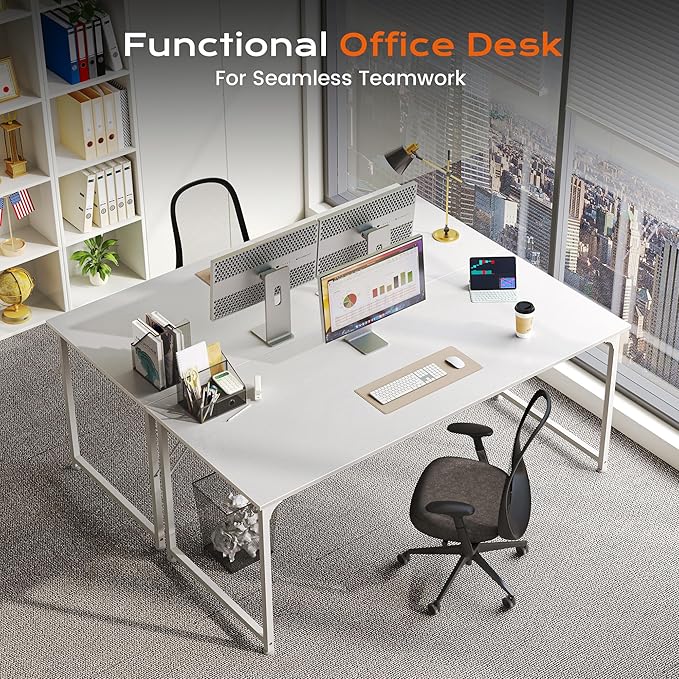 PRAISUN 54 X 24 Inch Computer Desk with Deeper Desktop, Gaming Office Writing Work Desk for Home Office, Study, Bedroom, Work from Home, Metal Frame, White