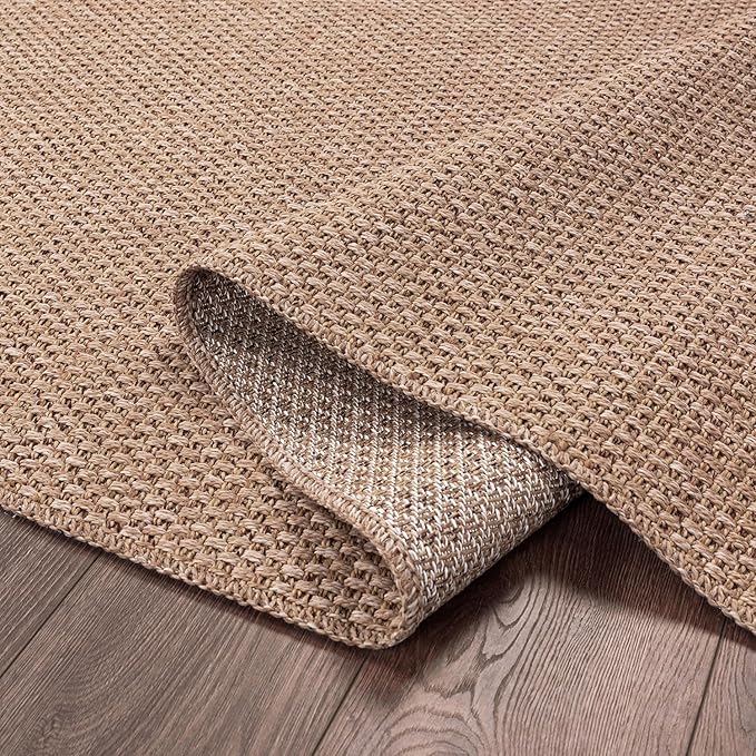CAMILSON Indoor and Outdoor Runner Rug Natural Solid Boho Woven Design Easy-Cleaning Non Shedding Farmhouse Living Room Bedroom Garden Patio and Kitchen Washable Outside Carpet Alfombras (2x7)
