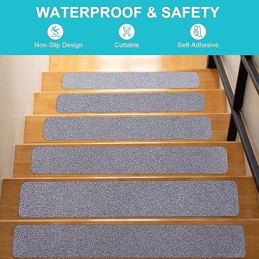 Qingluan Anti Slip Tape, Heavy Duty Grip Tape Outdoor Waterproof, High Adhesive Traction Safety Tape for Stairs, Tread Steps, Ramps, Skateboards (Grey, 4 Inch x 16 Feet)