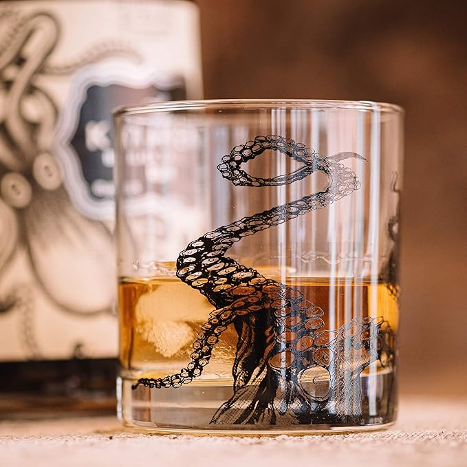 Black Lantern Octopus Tentacle Whiskey Glasses - Set of Two 11oz. Old Fashioned Glasses with Gift Box