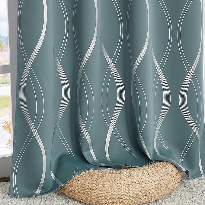 NICETOWN 100% Blackout Curtains for Living Room, Stormy Sea, 52 inch by 63 inch, Easy Care Solid Thermal Insulated Grommet Panels and Drapes for Bedroom Decoration, 2 Panels