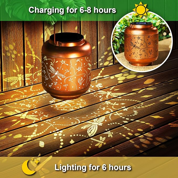 Birthday Gifts for Women Mom Grandma Solar Lantern Outdoor Waterproof, Gardening Gifts for Women, Dragonfly Garden Decor Hanging Solar Lights Yard Decorations Outdoor, Backyard, Patio, Porch