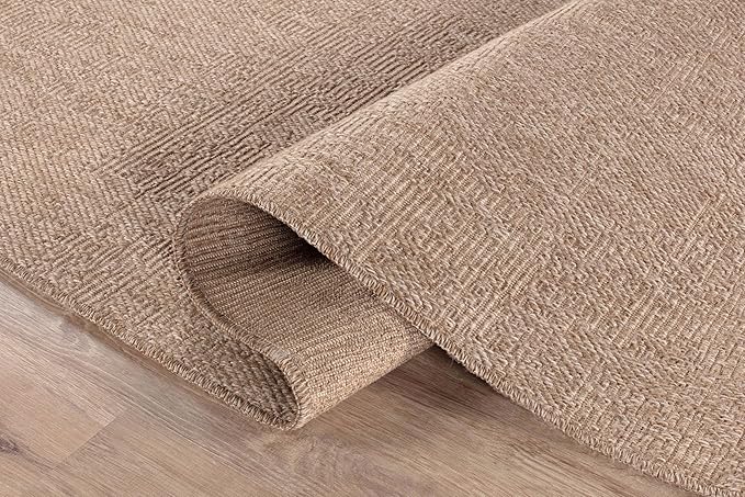 CAMILSON Easy Jute Rug 10x14, Indoor Outdoor Natural Color Fiber Area Rugs for Living Room Patio and Kitchen Rug, Solid Boho Woven Design, Easy-Cleaning, Washable Outside Carpet Alfombras (10 x 14)