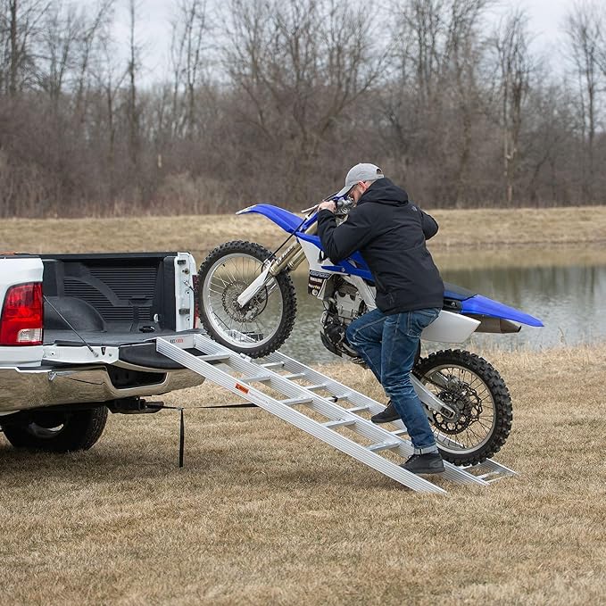 Black Widow Aluminum Motorcycle Ramp, Folding Ramps with Steps, 750 Lbs Capacity, Silver - Portable Loading Equipment and Storage Accessories for Motorcycles, Trucks, Trailers and Vehicles