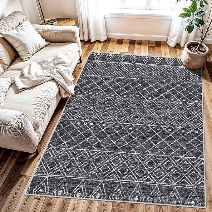 Washable Area Rug 3x4: Living Room Rugs Moroccan Non Slip for Bedroom Dining Room Entryway - Soft Stain Resistant Easy Clean Mat for Family with Pets 3x4 Black