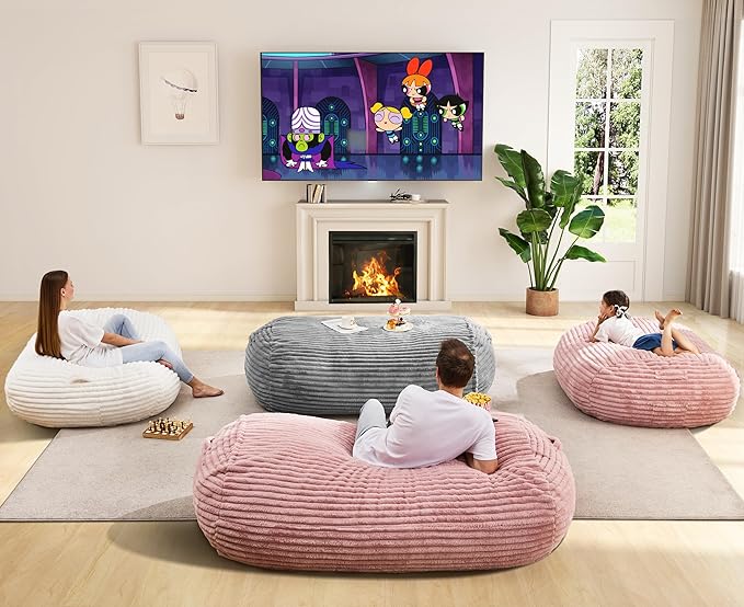 Hobestluk 6FT Bean Bag Chairs Adult Bean Bag with Portable Handle Comfy Large Bean Bag Lounge Chair with Removable Cover for Living Room Bedroom (Stripe White, 6FT)