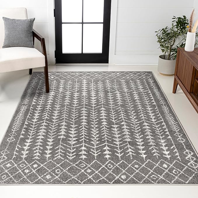 JONATHAN Y Ziri Moroccan Geometric Gray/Cream Indoor Area Rug, 3x5, Bohemian, Scandinavian, Easy-Cleaning for Living Room, Bedroom, Kitchen, Pet Friendly, Non-Shedding (MOH210B-3)
