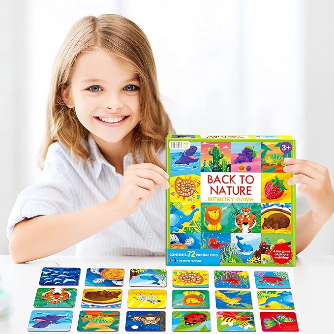 Memory Matching Game, 72 PCS Nature Theme Matching Cards for Toddlers 36 Pairs Memory Cards for Preschool 4 5 6 Years Old