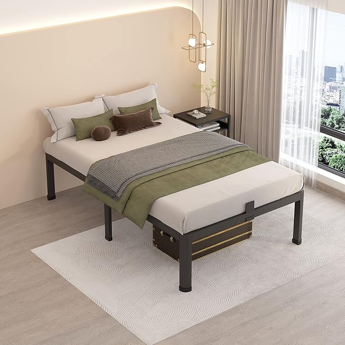 MAF 18 Inch Twin Bed Frames with Round Corner Legs Mattress Slide Stopper No Box Spring Needed Heavy Duty Metal Platform Bed Frame Under-Bed Storage Space, 3000 LBS Steel Slats Support