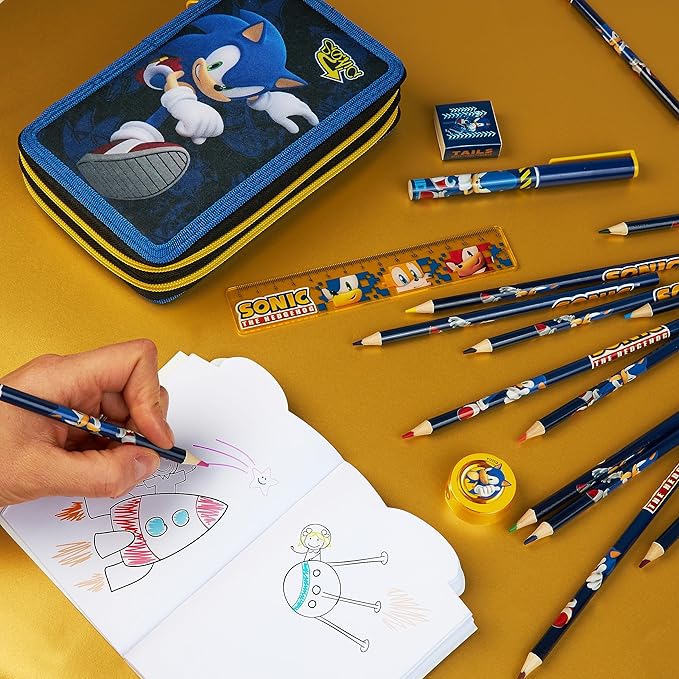 SONIC THE HEDGEHOG Pencil Case for Kids Stationery Set Pens Colored Pencils Mini Notebook School Supplies Gamer Gifts for Boys
