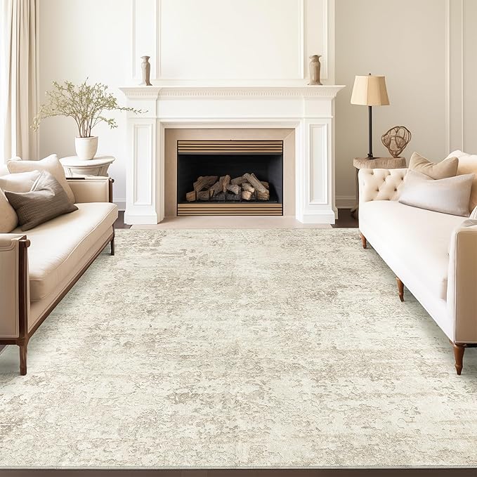 Art&Tuft Washable Rugs 5x8, Anti-Slip Backing Abstract 5x8 Rug, Stain Resistant Rugs for Living Room, Foldable Machine Washable Area Rug (TPR53-Beige, 5'x8')