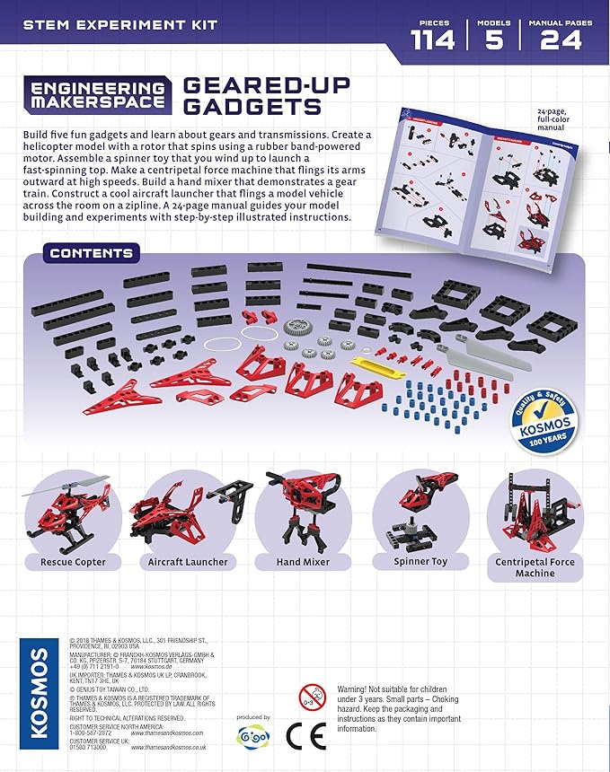Thames & Kosmos Engineering Makerspace Geared-Up Gadgets Science Experiment Kit