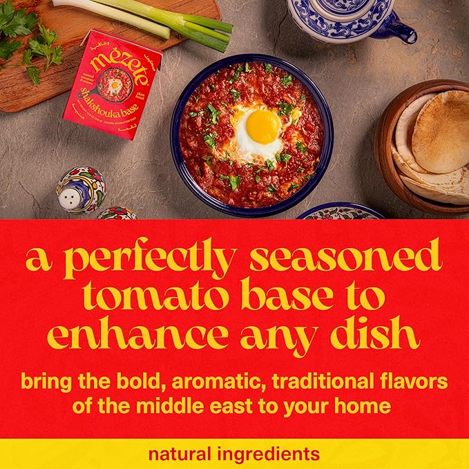 Mezete Shakshouka Stew Base | Shelf Stable | Gluten-Free Stew | All-Natural | No Preservatives or Additives | Authentic Middle Eastern | Ready to Use | Plant Based | 390g