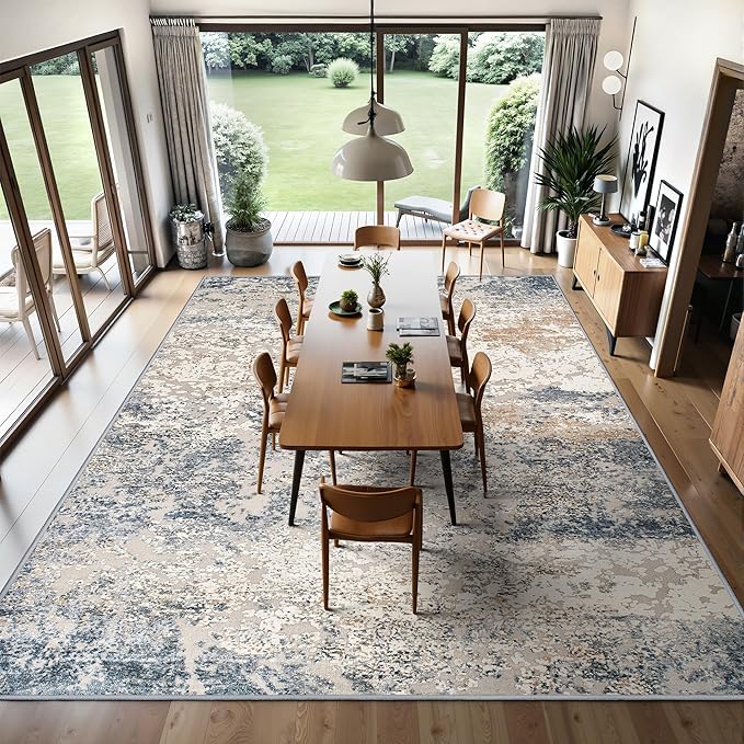 Art&Tuft Washable Rugs 5x7 - Anti-Slip Backing 5x7 Area Rugs for Living Room, Foldable Abstract Washable Area Rug(5'x7', Navy)