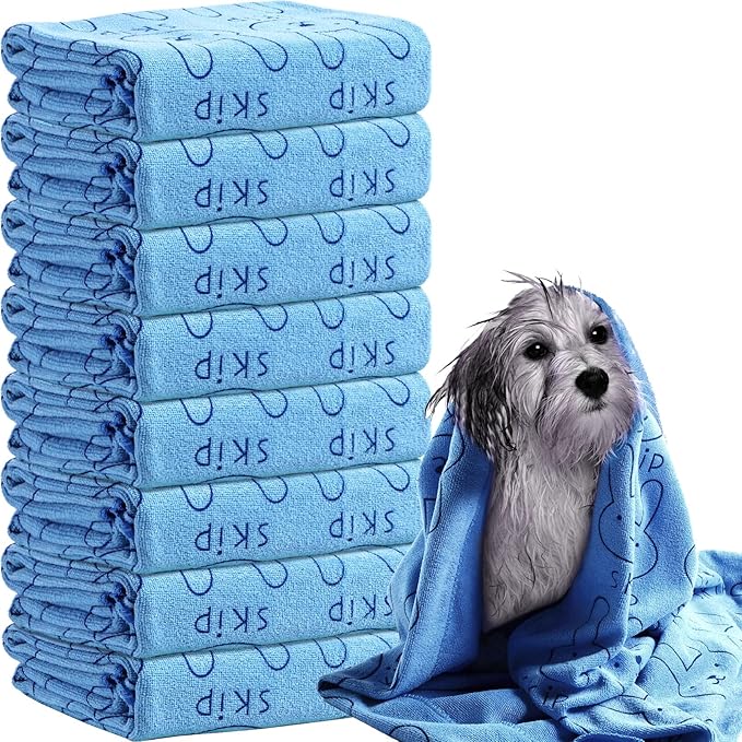 Peryiter 8 Pcs Dog Drying Towels Bulk 55'' x 28'' Pet Grooming Absorbent Microfiber Dog Bath Towels Quick Drying Puppy Bathing Towel for Small Medium Large Cats Pets Bathing Grooming(Blue)