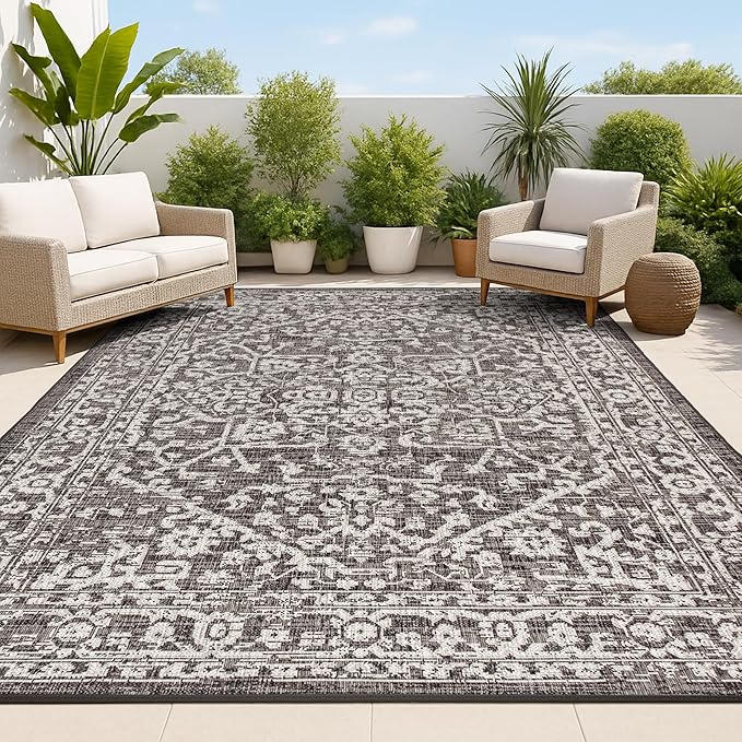 JONATHAN Y Boho Medallion Indoor Outdoor Area Rug 3X5 Black/Gray, Malta Textured Weave for Backyard, Patio, Porch, Easy-Cleaning, High Traffic, Pet-Friendly, Non-Shedding (SMB104C-3)