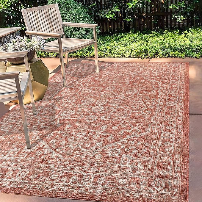 JONATHAN Y Boho Medallion Indoor Outdoor Area Rug 6X9 Red/Taupe, Malta Textured Weave for Backyard, Patio, Porch, Easy-Cleaning, High Traffic, Pet-Friendly, Non-Shedding (SMB104A-6)