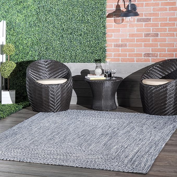 nuLOOM 3' x 5' Solid Hand Braided Indoor/Outdoor Area Rug, Pet-Friendly, High Traffic, Weather Resistant, for Patio, Balcony, Bedroom, Living, Dining Room, Wynn Navy