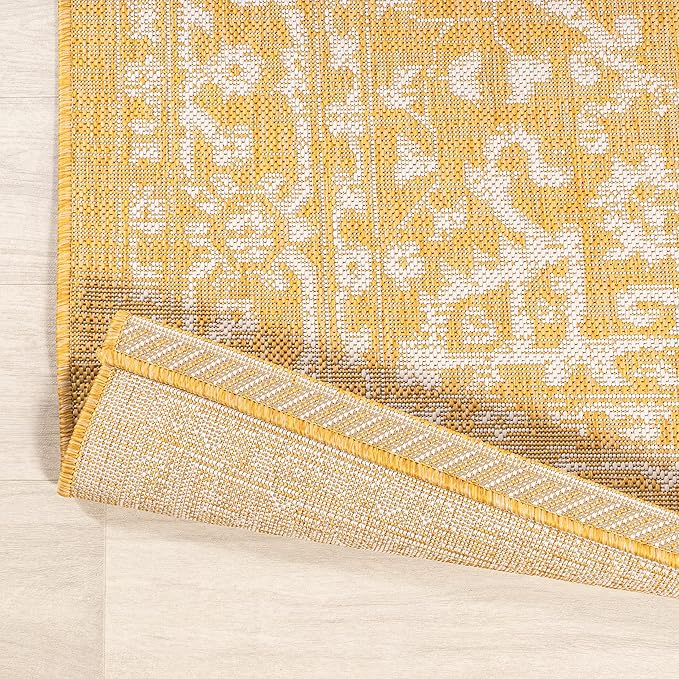 JONATHAN Y Boho Medallion Indoor Outdoor Area Rug 9X12 Yellow/Cream, Malta Textured Weave for Backyard, Patio, Porch, Easy-Cleaning, High Traffic, Pet-Friendly, Non-Shedding (SMB104G-9)