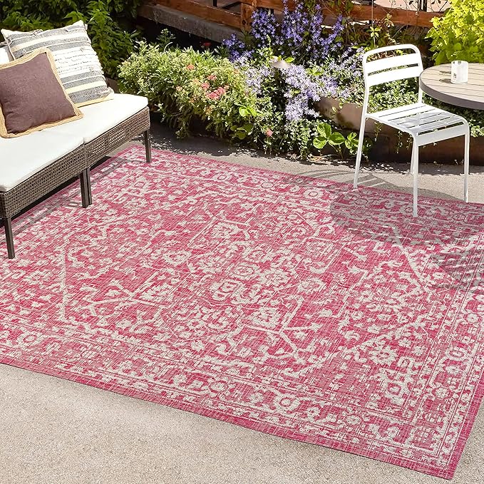 JONATHAN Y Boho Medallion Indoor Outdoor Area Rug 3X5 Fuchsia/Light Gray, Malta Textured Weave for Backyard, Patio, Porch, Easy-Cleaning, High Traffic, Pet-Friendly, Non-Shedding (SMB104E-3)