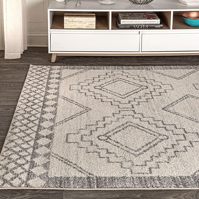 JONATHAN Y Amir Moroccan Beni Souk Cream/Gray Indoor Area Rug, 8x10, Bohemian, Scandinavian, Easy-Cleaning for Living Room, Bedroom, Kitchen, Pet Friendly, Non-Shedding (MOH200B-8)