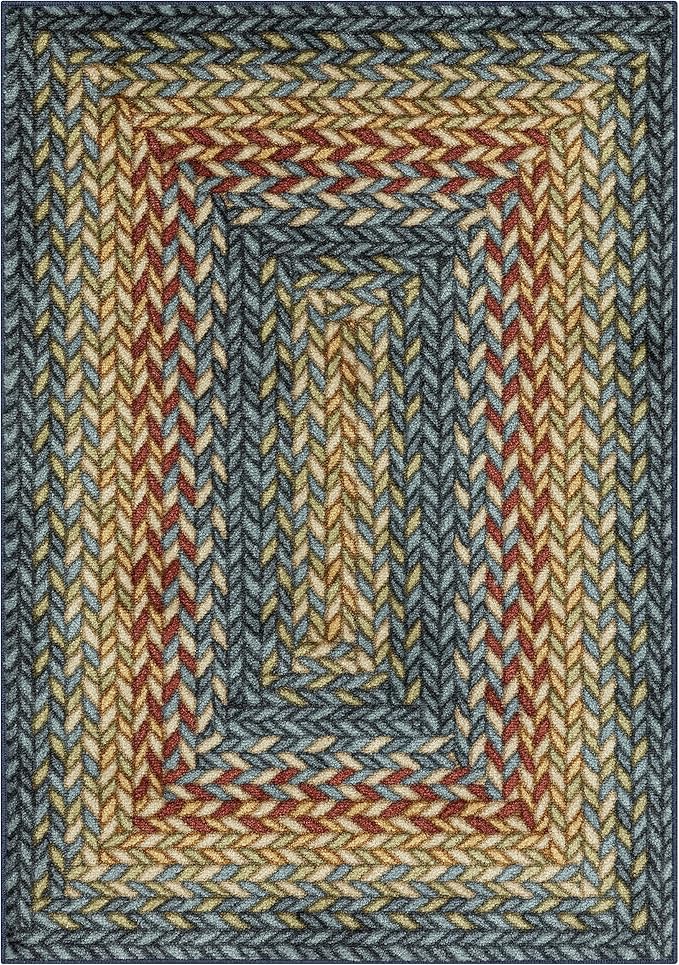 Maples Rugs Marion Bohemian Braided-Style Print Area Rug ??Made in USA ??Washable, Non-Slip Low-Profile Small Indoor Rug for Entryway & Kitchen, 46" x 30", Multi-Color