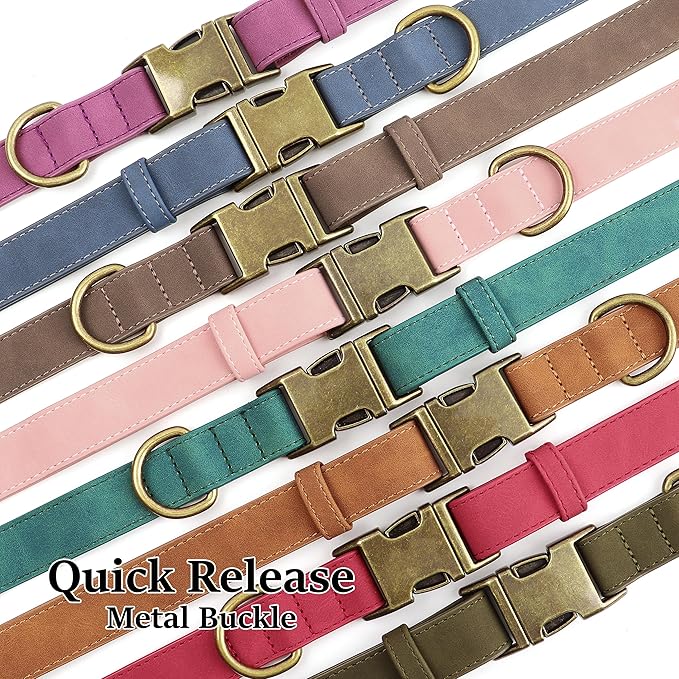 Didog Soft PU Leather Dog Collar, Stylish Quick Released Dog Collars for Small Dogs, Easy Clean Adjustable Pet Collar for Daily Walking, Dark Green, S Fit 10-16" Neck