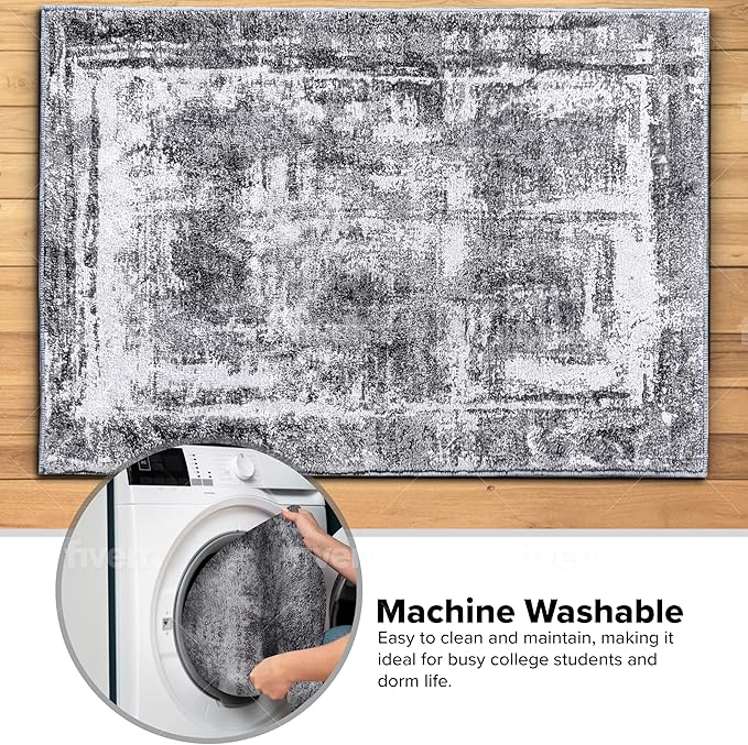 Hudson Comfort 10x12 Area Rug - Faux Cashmere Living Room Carpet - Machine Washable Area Rugs with Anti-Slip TPR Back - Super Soft 6mm Pile Height Pet-Friendly Rugs (Gray)