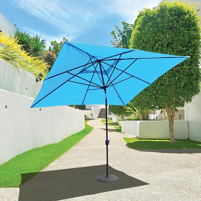 Galtech Large Outdoor Umbrella Premium Stand Alone, Threaded Bottom Pole, Secure Crank Housing, Wobble Design (10-FT SQR-Ant.Bronze Frame Sunbrella: Natural)