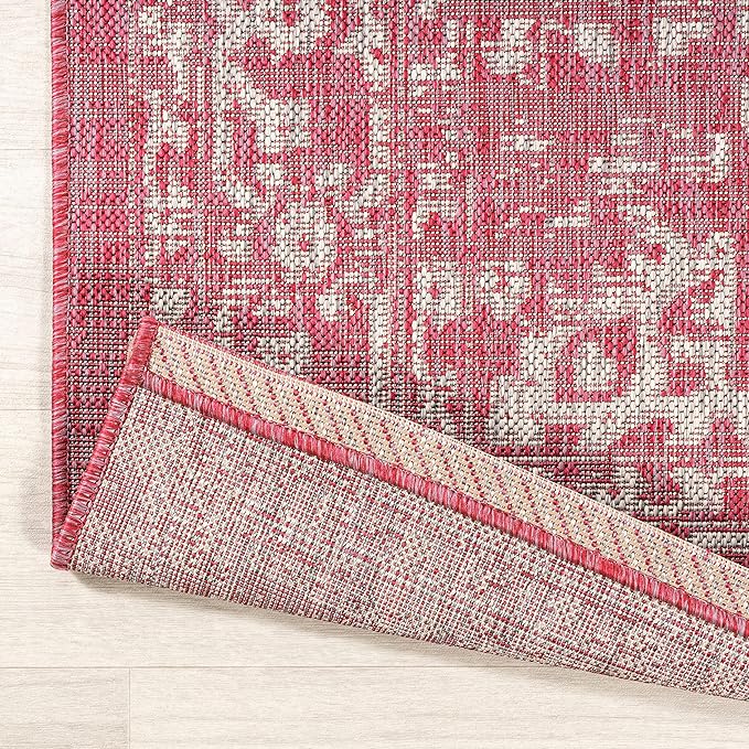 JONATHAN Y Boho Medallion Indoor Outdoor Area Rug 3X5 Fuchsia/Light Gray, Malta Textured Weave for Backyard, Patio, Porch, Easy-Cleaning, High Traffic, Pet-Friendly, Non-Shedding (SMB104E-3)