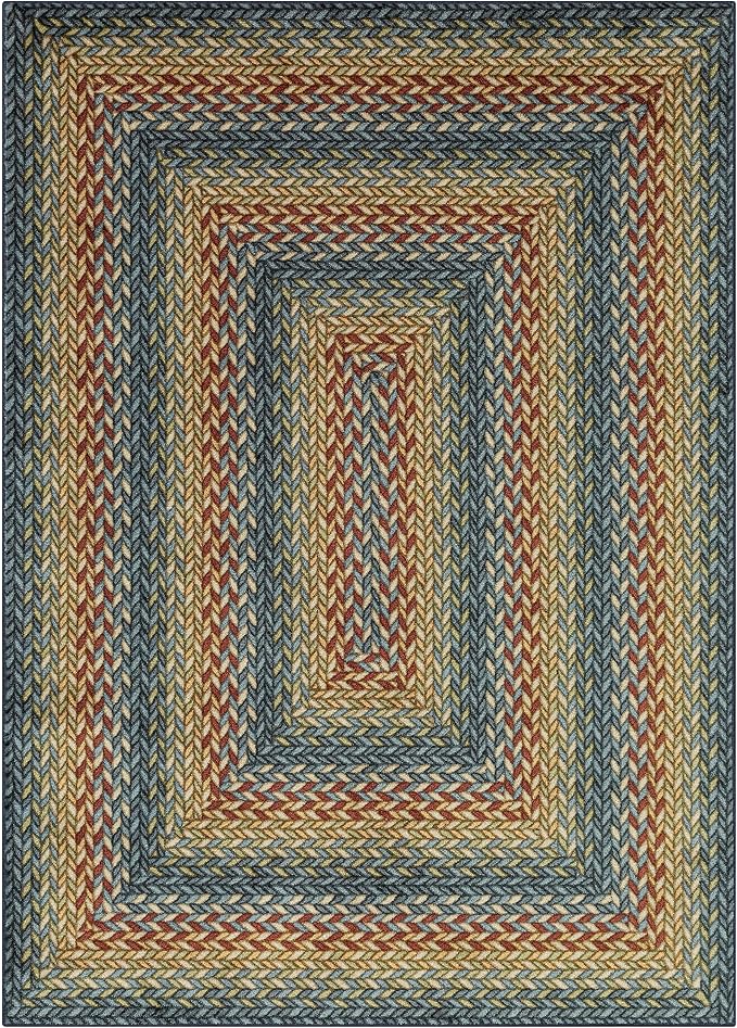 Maples Rugs Marion Bohemian Braided-Style Print Area Rug ??Made in USA ??Low Pile, Non-Slip, Pet-Friendly Indoor Rug for Bedroom, Living Room & Office, 5' x 7', Multi-Color