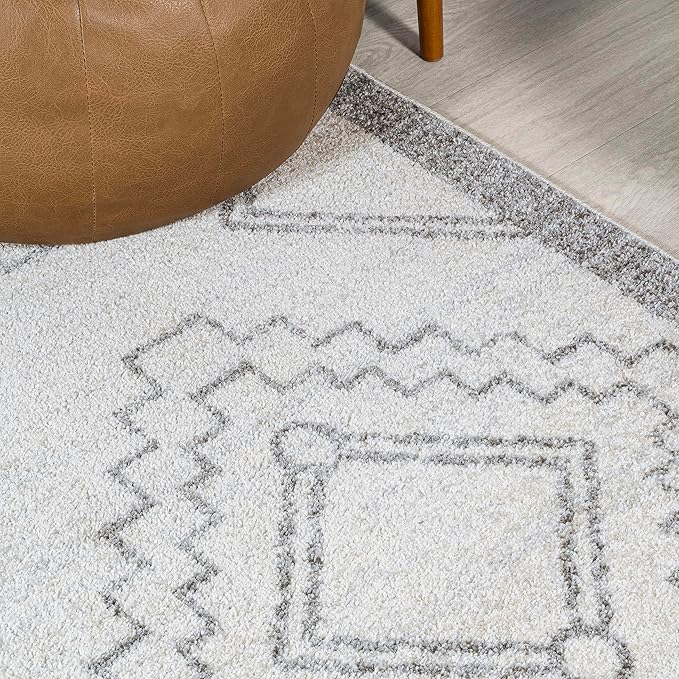 JONATHAN Y Amir Moroccan Beni Souk Cream/Gray 8' Round Indoor Area Rug, Bohemian, Scandinavian, Easy-Cleaning for Living Room, Bedroom, Kitchen, Pet Friendly, Non-Shedding (MOH200B-8R)