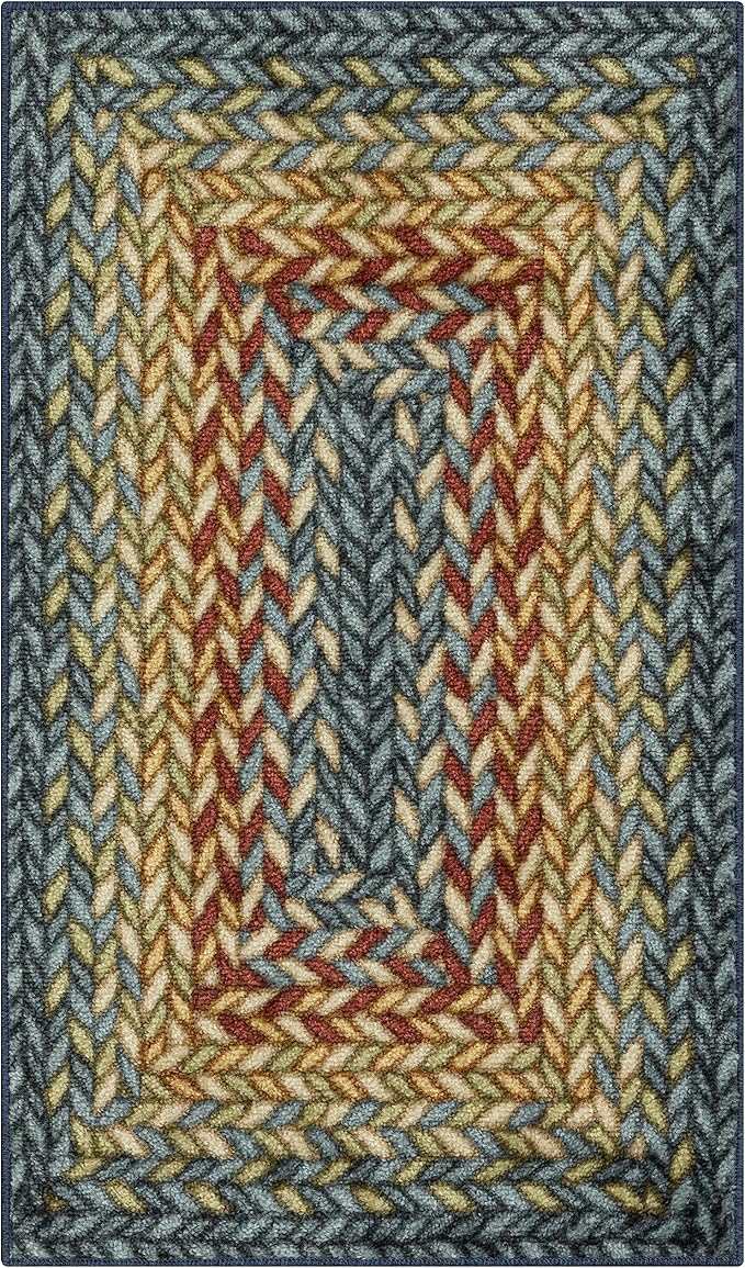Maples Rugs Marion Bohemian Braided-Style Print Area Rug ??Made in USA ??Washable, Non-Slip Low-Profile Indoor Throw Rug for Foyer, Kitchen & Bathroom, 34" x 20", Multi-Color