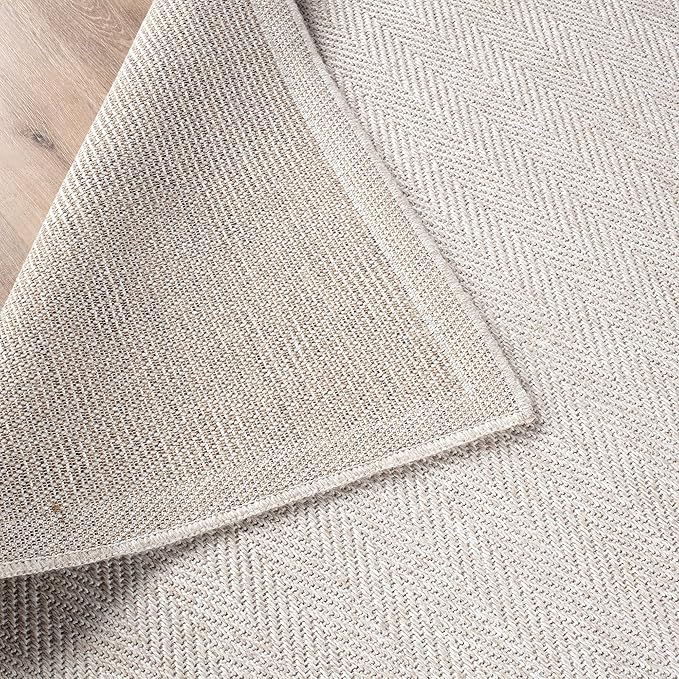 CAMILSON Easy Jute Rug 4x6, Indoor Outdoor Off-White Color Fiber Area Rugs for Living Room Patio and Kitchen Rug Herringbone Seagrass Woven Design Easy-Cleaning Washable Outside Carpet Alfombras 4 x 6