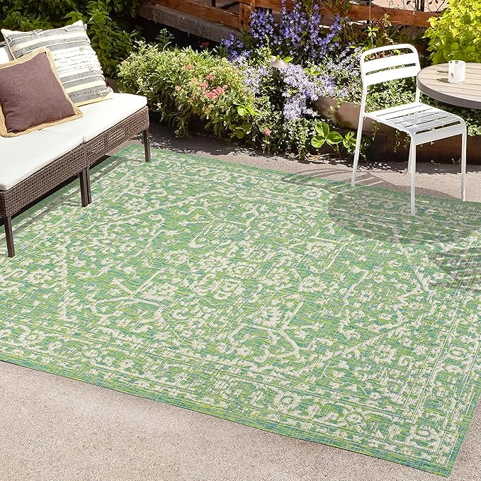 JONATHAN Y Boho Medallion Indoor Outdoor Area Rug 9X12 Cream/Green, Malta Textured Weave for Backyard, Patio, Porch, Easy-Cleaning, High Traffic, Pet-Friendly, Non-Shedding (SMB104F-9)