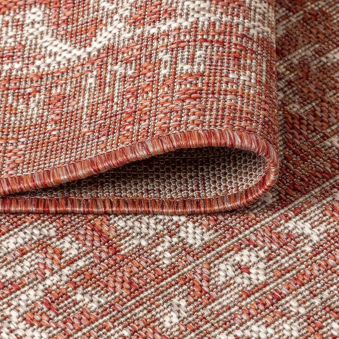 JONATHAN Y Boho Medallion Indoor Outdoor Square Area Rug 4X4 Red/Taupe, Malta Textured Weave for Backyard, Patio, Porch, Easy-Cleaning, High Traffic, Pet-Friendly, Non-Shedding (SMB104A-4SQ)
