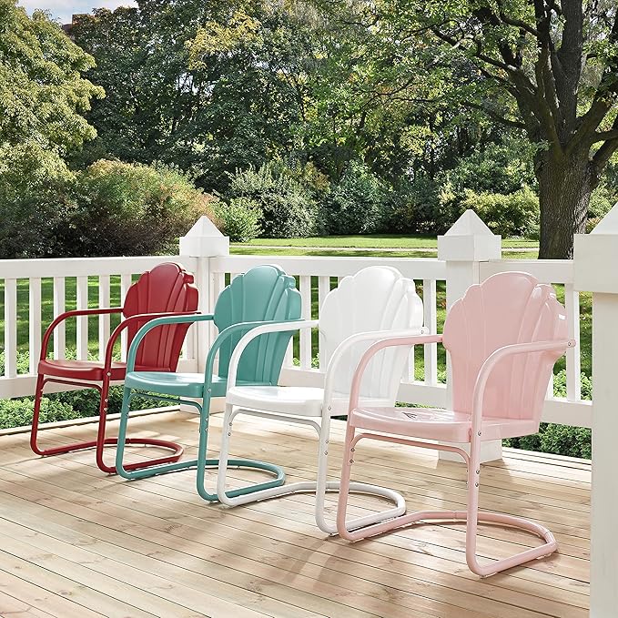 Crosley Furniture Tulip 2-Piece Outdoor Chair Set, Retro Metal Patio Chairs for Dining, Porch, Deck, Balcony, Pastel Pink Gloss