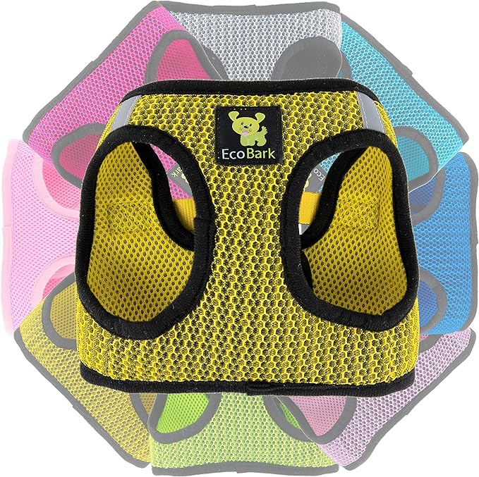EcoBark Step in Dog Harness - Eco-Friendly Teacup Dog Harnesses for XXS, XS, and Small Dogs - Reflective and Adjustable Mini Body Halter Vest -Tiny Soft Mesh Toy Breed Harness (Yellow, XXS)
