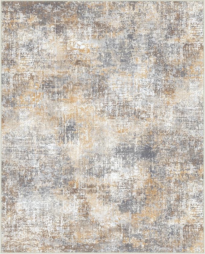 Bavni 8x10 Area Rugs Machine Washable Rug for Living Room, Modern Printed Rug Indoor Soft Area Rug for Bedroom Dining Room, Ultra-Thin Low Pile Carpet with Non Slip Rubber Backing, Ocher Gray