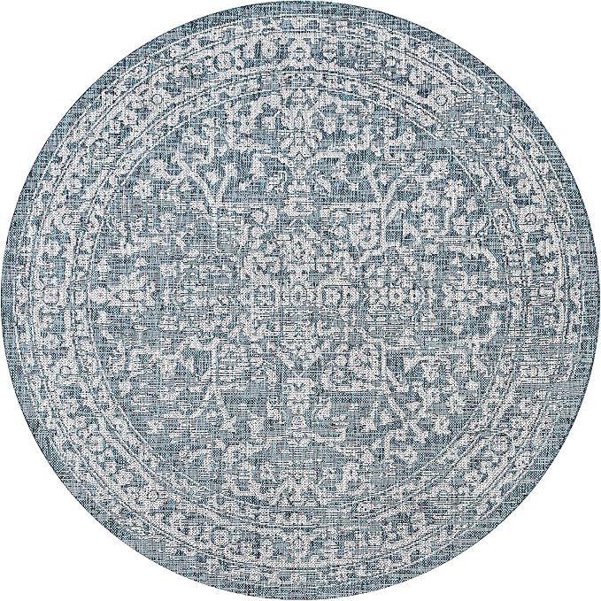 JONATHAN Y Boho Medallion Indoor Outdoor Round Area Rug 3 Ft Teal/Gray, Malta Textured Weave for Backyard, Patio, Porch, Easy-Cleaning, High Traffic, Pet-Friendly, Non-Shedding (SMB104B-3R)