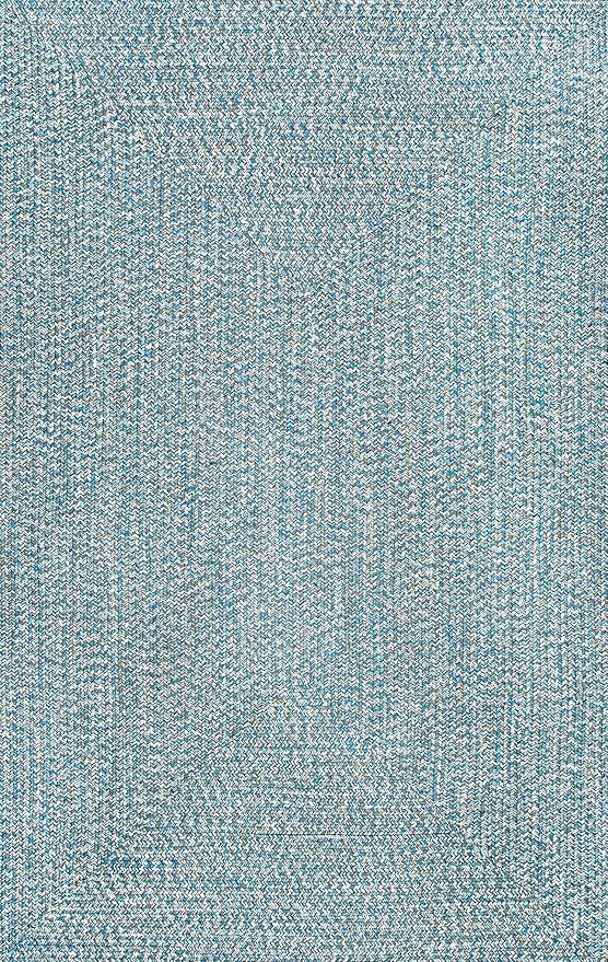 nuLOOM 4' x 6' Solid Hand Braided Indoor/Outdoor Area Rug, Pet-Friendly, High Traffic, Weather Resistant, for Patio, Balcony, Bedroom, Living Room, Dining Room, Wynn Aqua