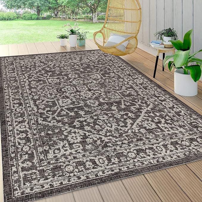 JONATHAN Y Boho Medallion Indoor Outdoor Area Rug 10X14 Black/Gray, Malta Textured Weave for Backyard, Patio, Porch, Easy-Cleaning, High Traffic, Pet-Friendly, Non-Shedding (SMB104C-14)