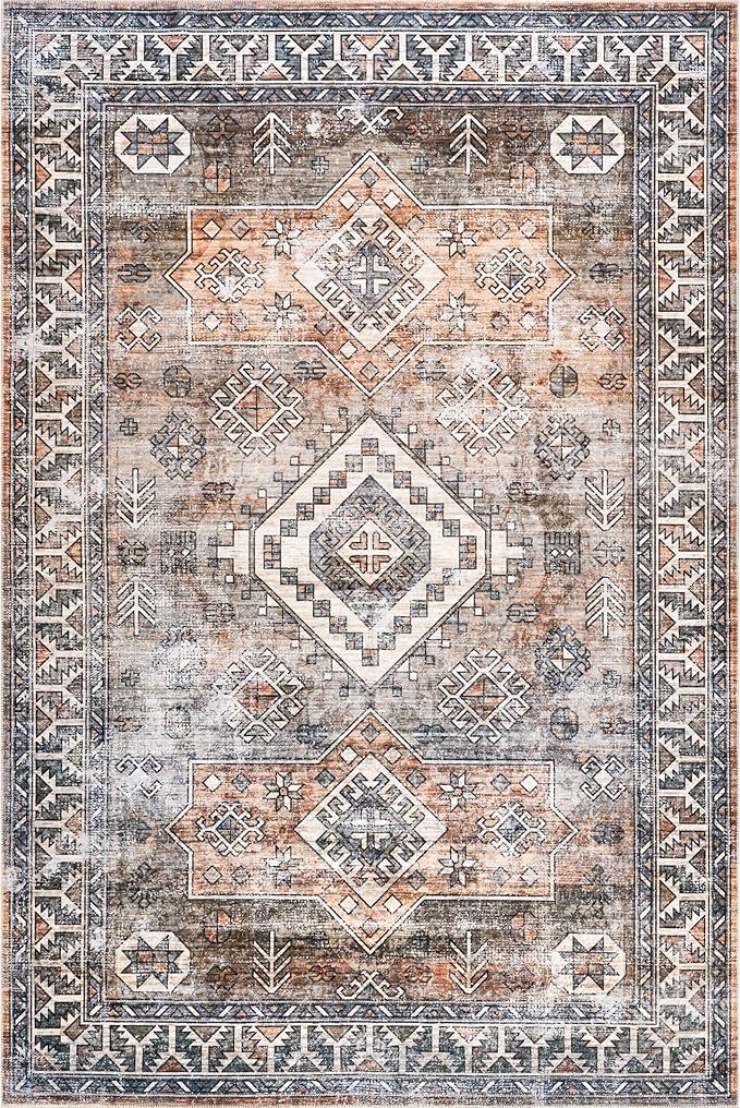 nuLOOM 2' x 3' Machine Washable Stain-Resistant Area Rug with Non Slip Backing, Low Profile for Living Room, Bedroom, and Dining Room, Bowie Rust