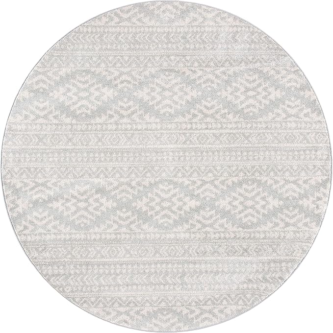 SAFAVIEH Tulum Collection Area Rug - 5' Round, Light Grey & Ivory, Moroccan Boho Tribal Design, Non-Shedding & Easy to Clean, Ideal for Living Room, Bedroom, Dining Space (TUL272F)