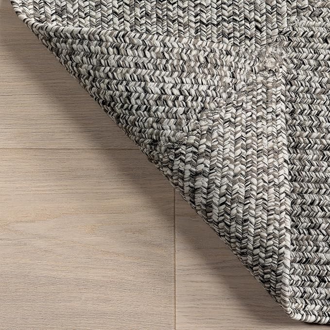 nuLOOM 2' x 12' Solid Hand Braided Indoor/Outdoor Area Rug, Pet-Friendly, High Traffic, Weather Resistant, for Patio, Balcony, Bedroom, Living, Dining Room, Wynn Salt and Pepper