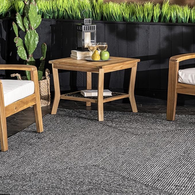 nuLOOM Oval 3' x 5' Solid Hand Braided Indoor/Outdoor Area Rug, Pet-Friendly, High Traffic, Weather Resistant, for Patio, Balcony, Bedroom, Living, Dining Room, Wynn Charcoal